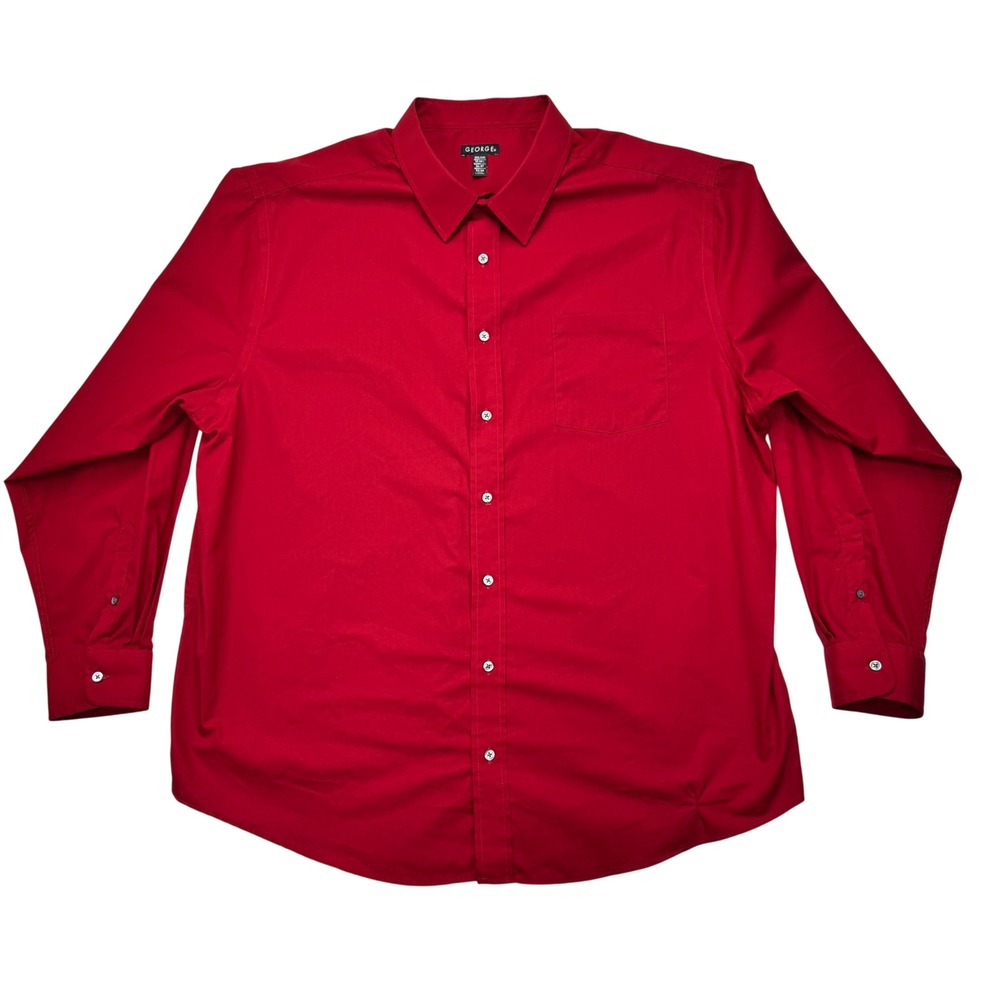 George Mens 3XL Red Long Sleeve Button Down Dress Shirt Retro Classic Fit